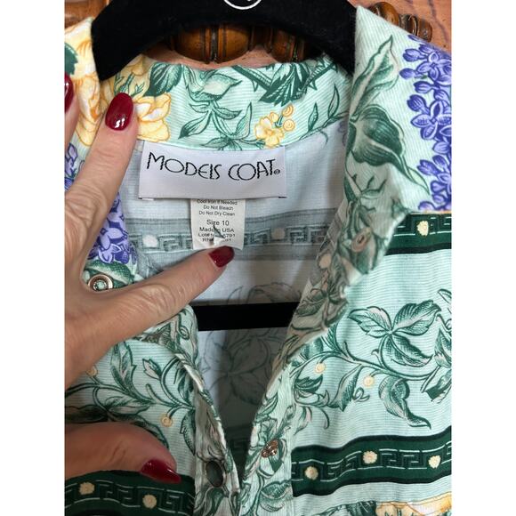 Vintage 1980s Model’s Coat Floral Housecoat Yellow Rose &Lilac Print Snap Front - Picture 3 of 5